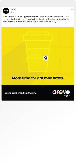 Facebook post about using arevo to find a tram